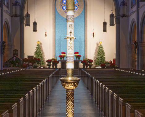 Dark church at christmas
